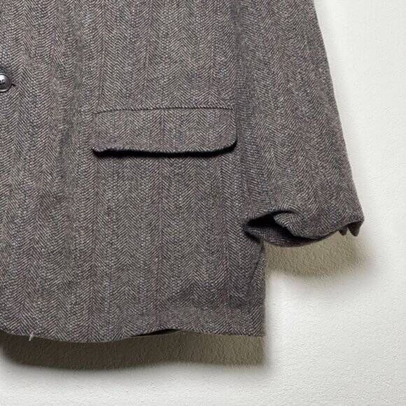 VTG Cricketeer Wool Blazer Sport Coat Jacket Men 46 Herringbone Brown 90s Formal - Picture 13 of 16